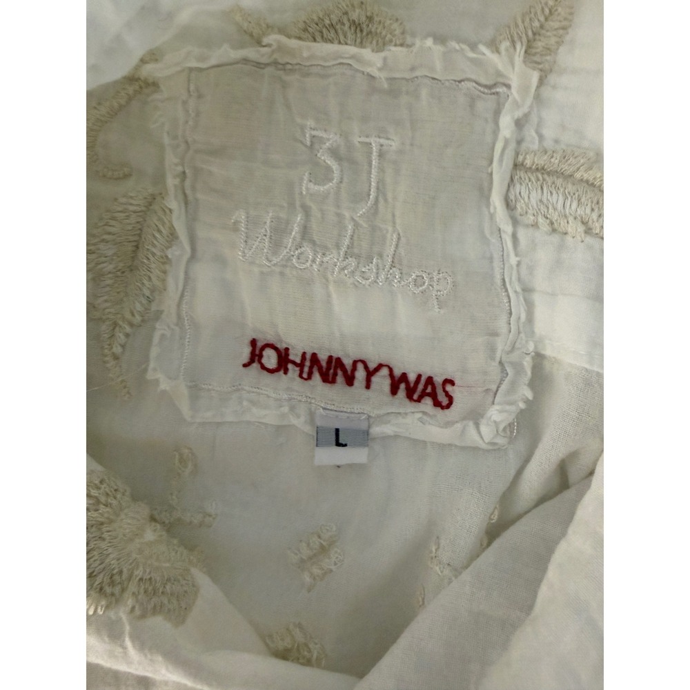 Johnny Was 3J Workshop White Embroidered Cotton Button Down Boho Shirt Womens L - Picture 6 of 11